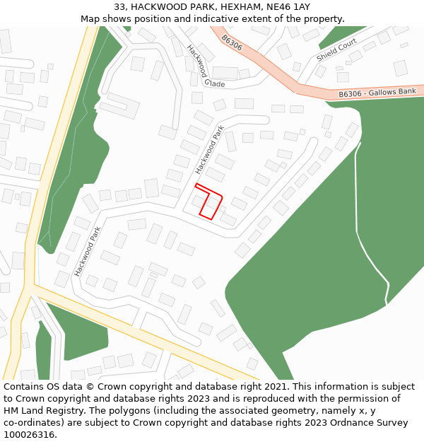 33, HACKWOOD PARK, HEXHAM, NE46 1AY: Location map and indicative extent of plot