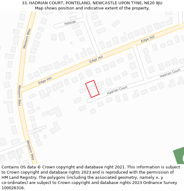 33, HADRIAN COURT, PONTELAND, NEWCASTLE UPON TYNE, NE20 9JU: Location map and indicative extent of plot