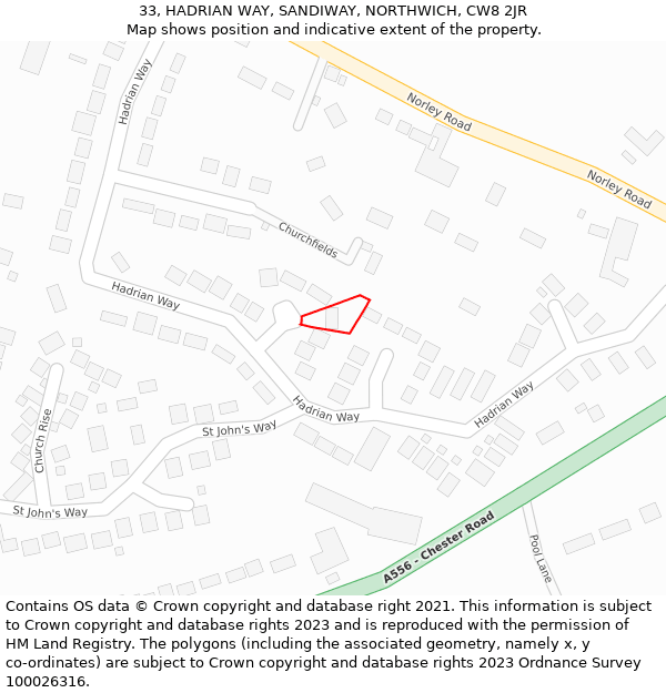 33, HADRIAN WAY, SANDIWAY, NORTHWICH, CW8 2JR: Location map and indicative extent of plot