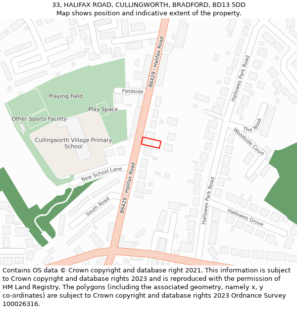 33, HALIFAX ROAD, CULLINGWORTH, BRADFORD, BD13 5DD: Location map and indicative extent of plot