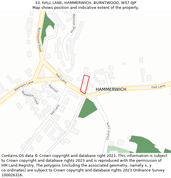 33, HALL LANE, HAMMERWICH, BURNTWOOD, WS7 0JP: Location map and indicative extent of plot