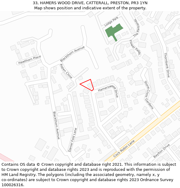 33, HAMERS WOOD DRIVE, CATTERALL, PRESTON, PR3 1YN: Location map and indicative extent of plot