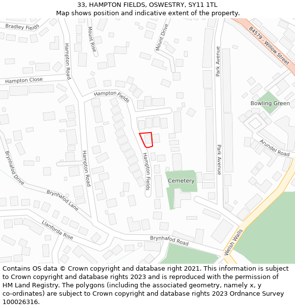 33, HAMPTON FIELDS, OSWESTRY, SY11 1TL: Location map and indicative extent of plot