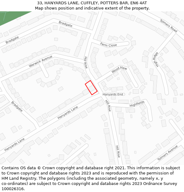 33, HANYARDS LANE, CUFFLEY, POTTERS BAR, EN6 4AT: Location map and indicative extent of plot