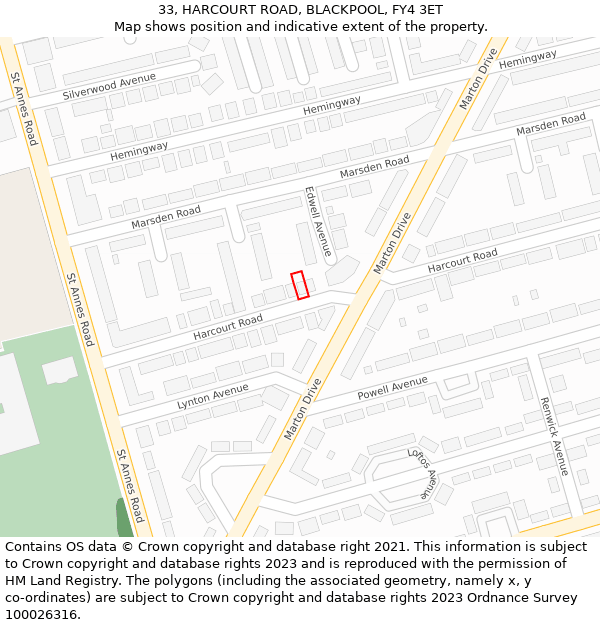 33, HARCOURT ROAD, BLACKPOOL, FY4 3ET: Location map and indicative extent of plot