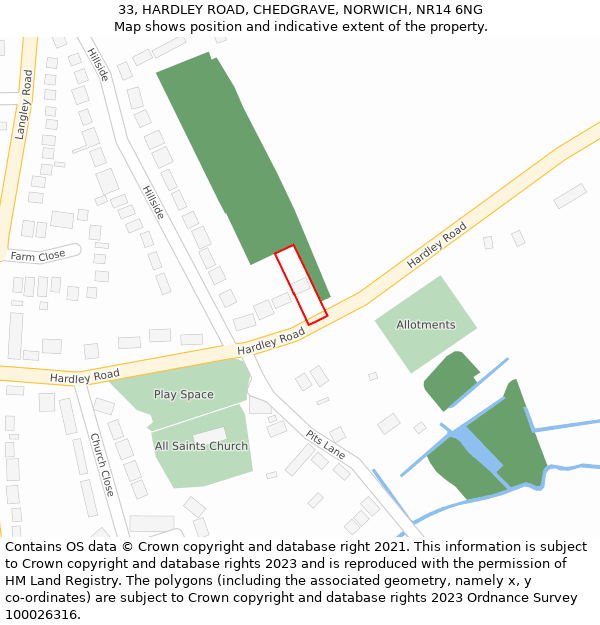 33, HARDLEY ROAD, CHEDGRAVE, NORWICH, NR14 6NG: Location map and indicative extent of plot