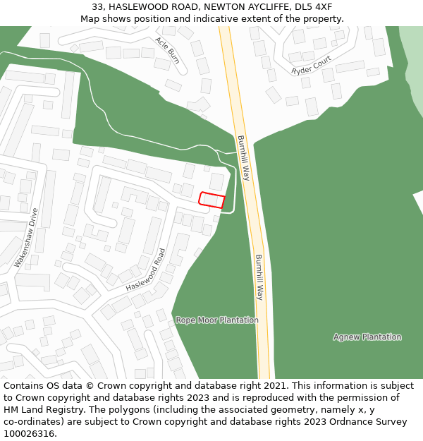 33, HASLEWOOD ROAD, NEWTON AYCLIFFE, DL5 4XF: Location map and indicative extent of plot