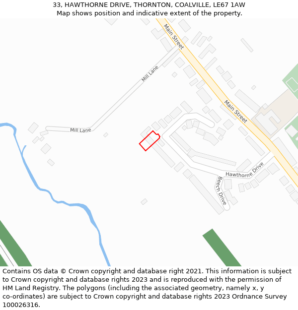 33, HAWTHORNE DRIVE, THORNTON, COALVILLE, LE67 1AW: Location map and indicative extent of plot
