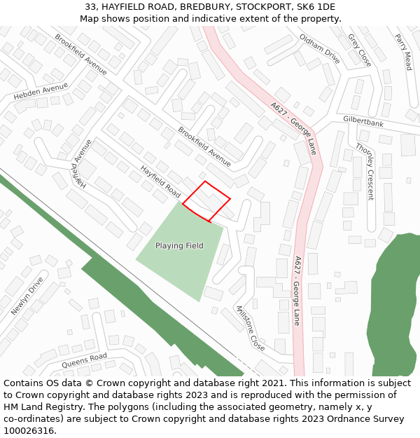 33, HAYFIELD ROAD, BREDBURY, STOCKPORT, SK6 1DE: Location map and indicative extent of plot