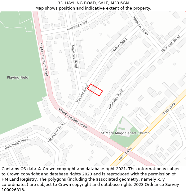 33, HAYLING ROAD, SALE, M33 6GN: Location map and indicative extent of plot