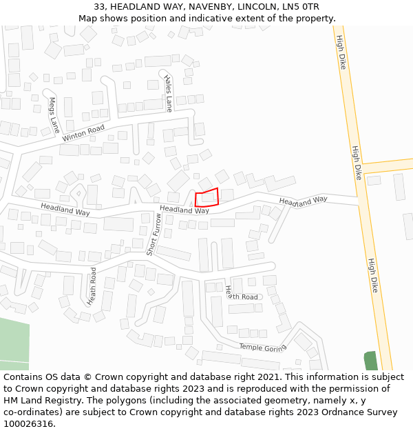 33, HEADLAND WAY, NAVENBY, LINCOLN, LN5 0TR: Location map and indicative extent of plot