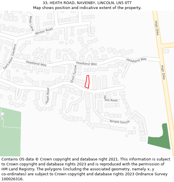 33, HEATH ROAD, NAVENBY, LINCOLN, LN5 0TT: Location map and indicative extent of plot