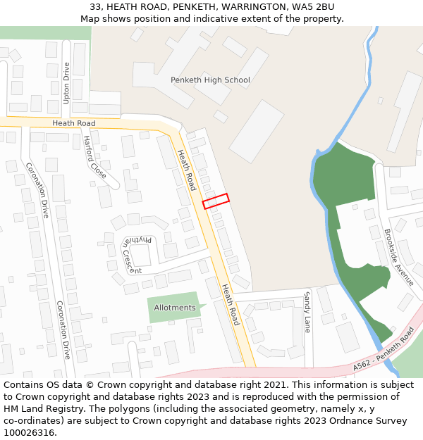 33, HEATH ROAD, PENKETH, WARRINGTON, WA5 2BU: Location map and indicative extent of plot