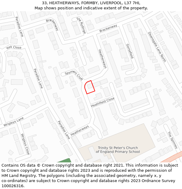 33, HEATHERWAYS, FORMBY, LIVERPOOL, L37 7HL: Location map and indicative extent of plot