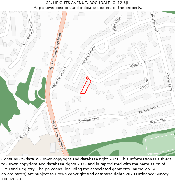 33, HEIGHTS AVENUE, ROCHDALE, OL12 6JL: Location map and indicative extent of plot