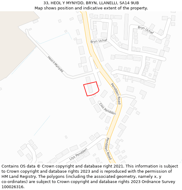 33, HEOL Y MYNYDD, BRYN, LLANELLI, SA14 9UB: Location map and indicative extent of plot