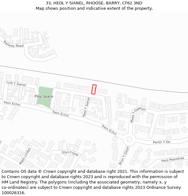 33, HEOL Y SIANEL, RHOOSE, BARRY, CF62 3ND: Location map and indicative extent of plot