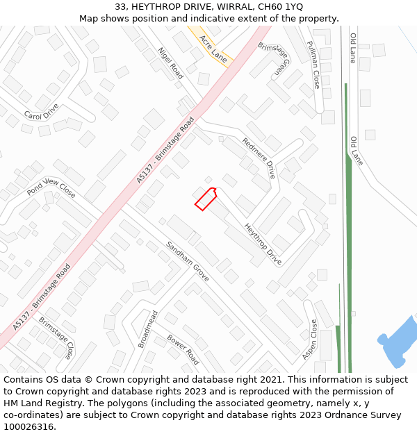 33, HEYTHROP DRIVE, WIRRAL, CH60 1YQ: Location map and indicative extent of plot