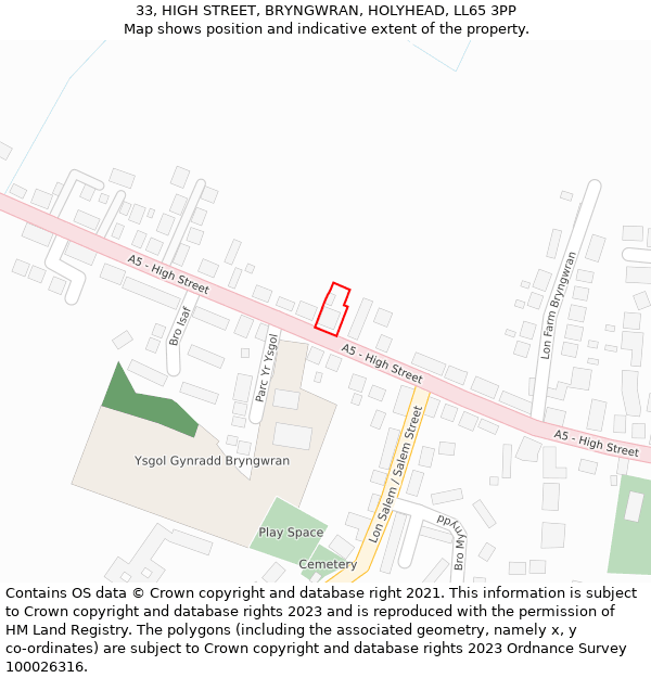 33, HIGH STREET, BRYNGWRAN, HOLYHEAD, LL65 3PP: Location map and indicative extent of plot