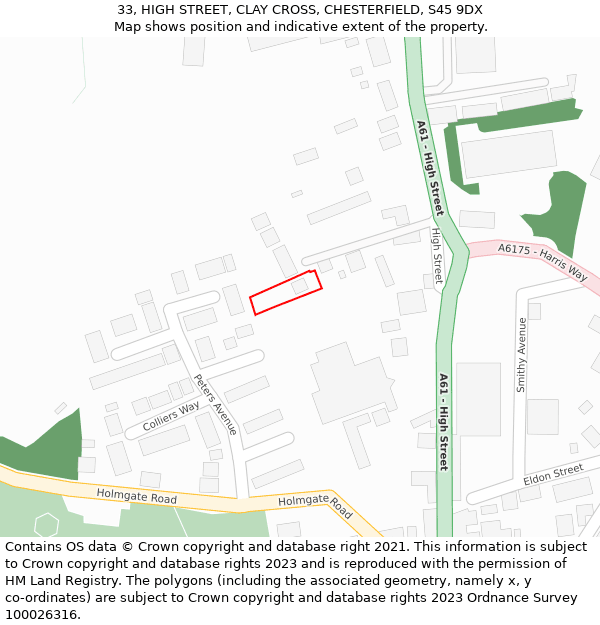 33, HIGH STREET, CLAY CROSS, CHESTERFIELD, S45 9DX: Location map and indicative extent of plot