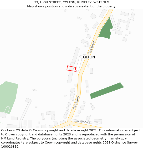 33, HIGH STREET, COLTON, RUGELEY, WS15 3LG: Location map and indicative extent of plot