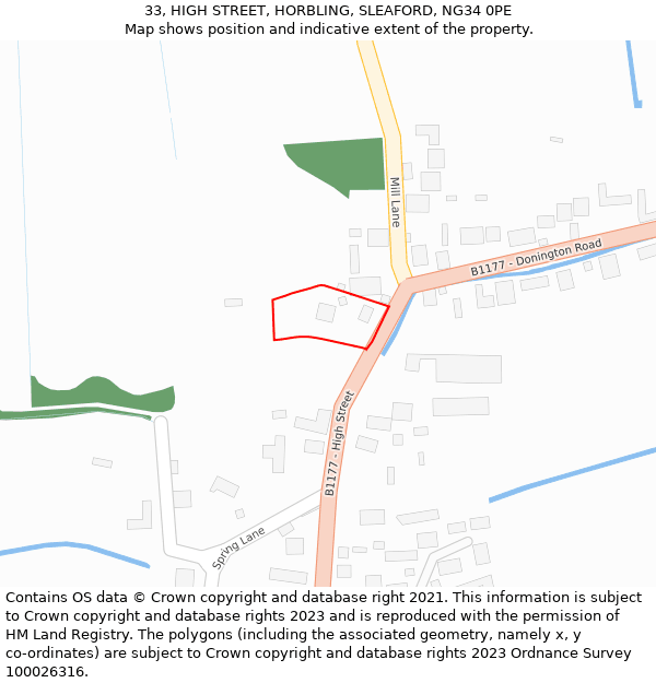 33, HIGH STREET, HORBLING, SLEAFORD, NG34 0PE: Location map and indicative extent of plot