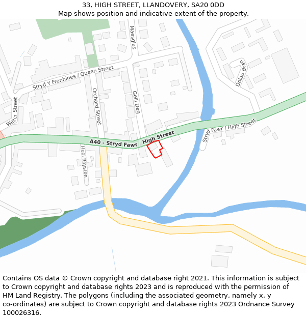 33, HIGH STREET, LLANDOVERY, SA20 0DD: Location map and indicative extent of plot