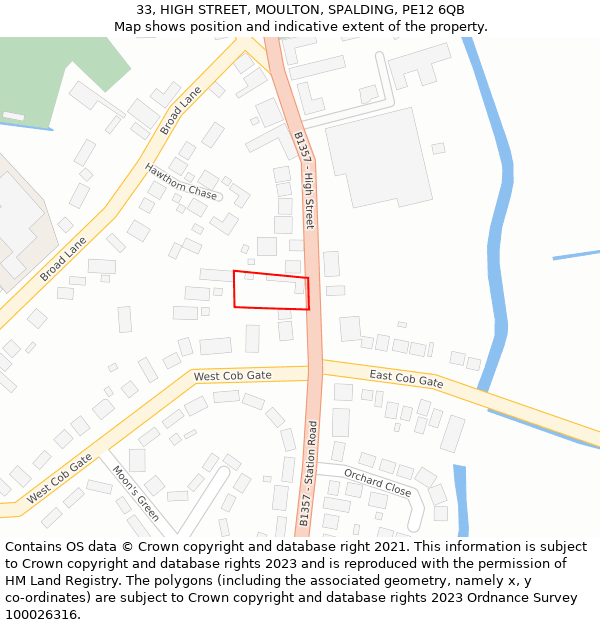33, HIGH STREET, MOULTON, SPALDING, PE12 6QB: Location map and indicative extent of plot