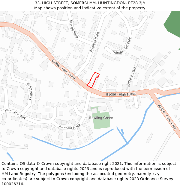 33, HIGH STREET, SOMERSHAM, HUNTINGDON, PE28 3JA: Location map and indicative extent of plot