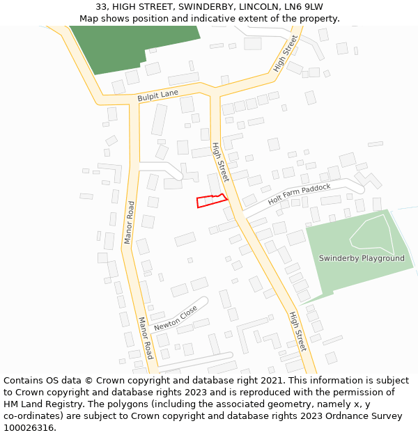 33, HIGH STREET, SWINDERBY, LINCOLN, LN6 9LW: Location map and indicative extent of plot