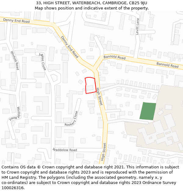 33, HIGH STREET, WATERBEACH, CAMBRIDGE, CB25 9JU: Location map and indicative extent of plot