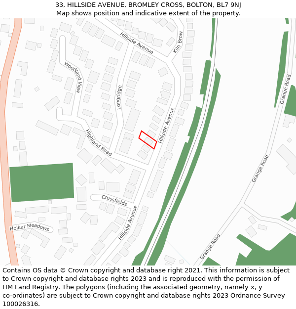 33, HILLSIDE AVENUE, BROMLEY CROSS, BOLTON, BL7 9NJ: Location map and indicative extent of plot
