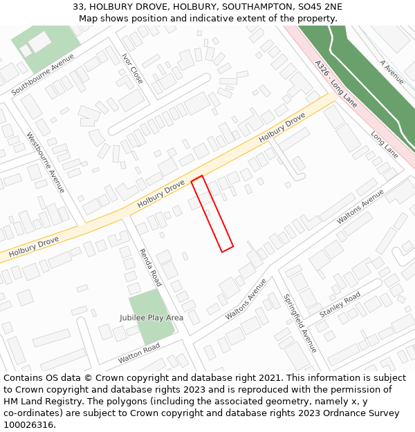 33, HOLBURY DROVE, HOLBURY, SOUTHAMPTON, SO45 2NE: Location map and indicative extent of plot