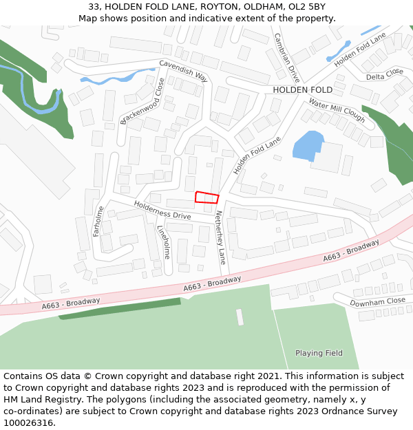 33, HOLDEN FOLD LANE, ROYTON, OLDHAM, OL2 5BY: Location map and indicative extent of plot