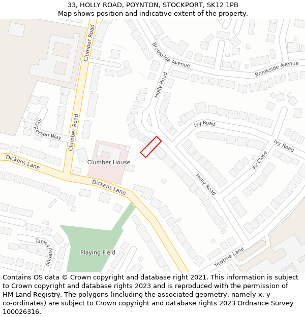 33, HOLLY ROAD, POYNTON, STOCKPORT, SK12 1PB: Location map and indicative extent of plot