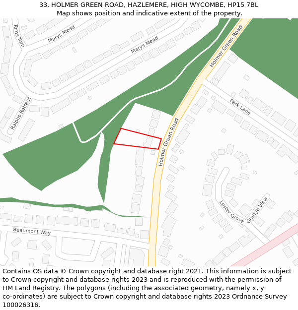 33, HOLMER GREEN ROAD, HAZLEMERE, HIGH WYCOMBE, HP15 7BL: Location map and indicative extent of plot