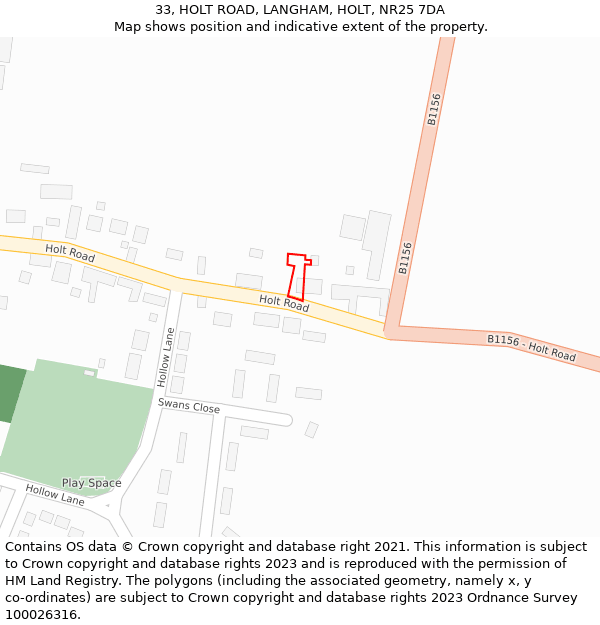 33, HOLT ROAD, LANGHAM, HOLT, NR25 7DA: Location map and indicative extent of plot