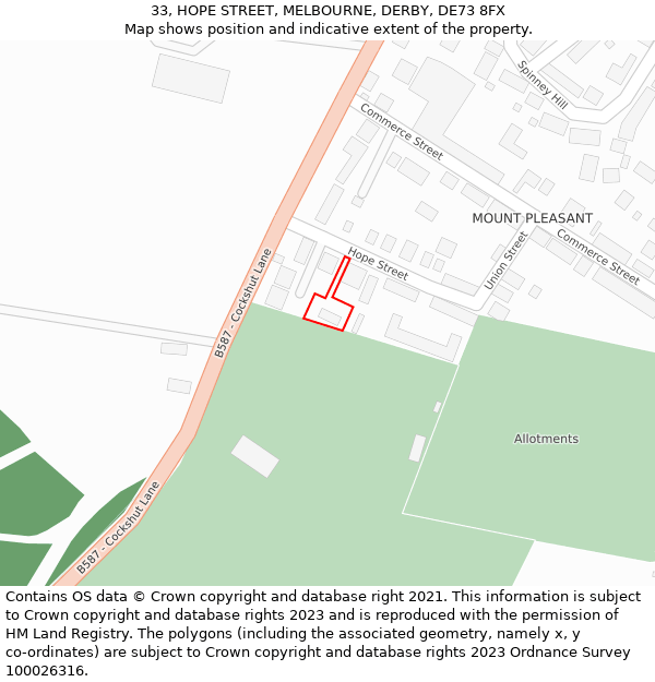 33, HOPE STREET, MELBOURNE, DERBY, DE73 8FX: Location map and indicative extent of plot