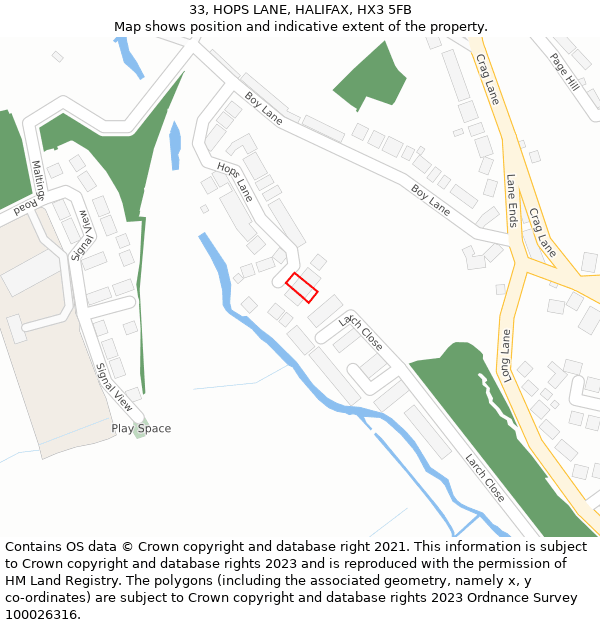 33, HOPS LANE, HALIFAX, HX3 5FB: Location map and indicative extent of plot