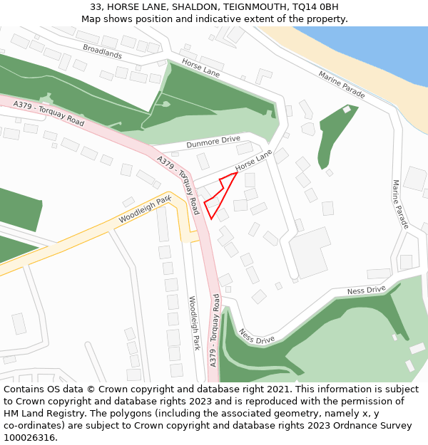 33, HORSE LANE, SHALDON, TEIGNMOUTH, TQ14 0BH: Location map and indicative extent of plot