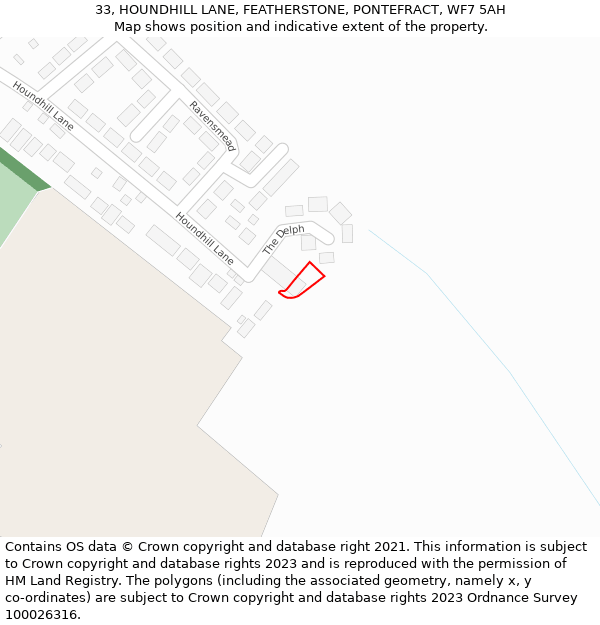33, HOUNDHILL LANE, FEATHERSTONE, PONTEFRACT, WF7 5AH: Location map and indicative extent of plot