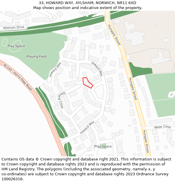 33, HOWARD WAY, AYLSHAM, NORWICH, NR11 6XD: Location map and indicative extent of plot