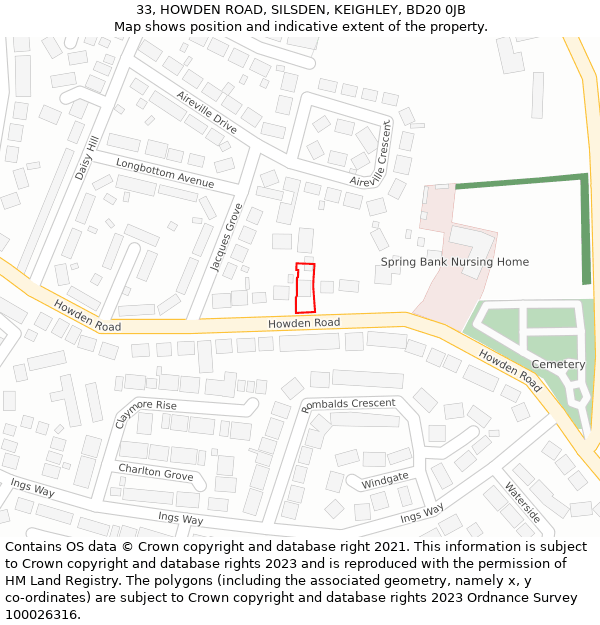 33, HOWDEN ROAD, SILSDEN, KEIGHLEY, BD20 0JB: Location map and indicative extent of plot