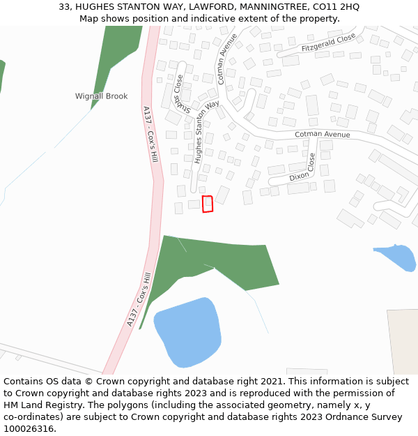 33, HUGHES STANTON WAY, LAWFORD, MANNINGTREE, CO11 2HQ: Location map and indicative extent of plot