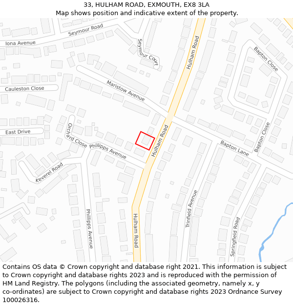 33, HULHAM ROAD, EXMOUTH, EX8 3LA: Location map and indicative extent of plot