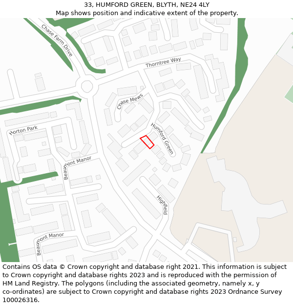 33, HUMFORD GREEN, BLYTH, NE24 4LY: Location map and indicative extent of plot