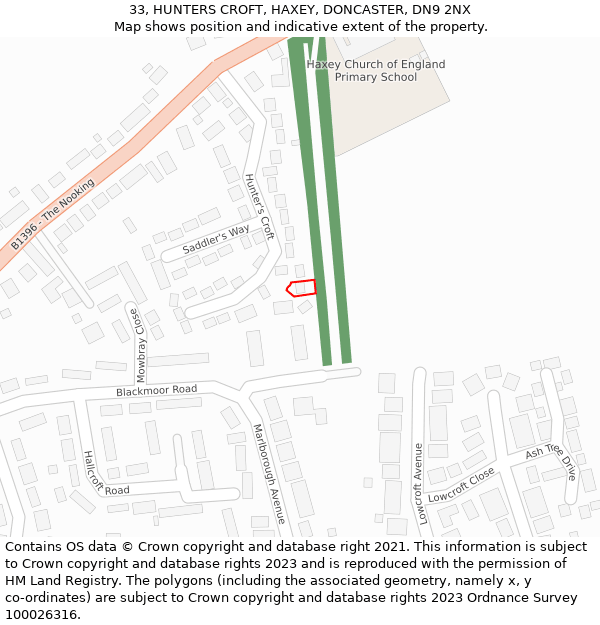 33, HUNTERS CROFT, HAXEY, DONCASTER, DN9 2NX: Location map and indicative extent of plot