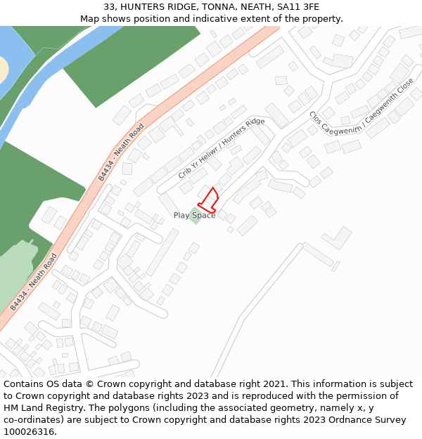 33, HUNTERS RIDGE, TONNA, NEATH, SA11 3FE: Location map and indicative extent of plot