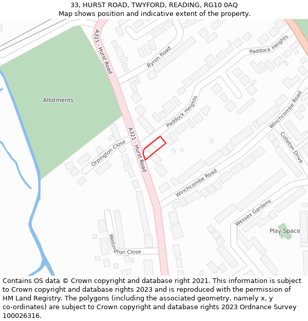 33, HURST ROAD, TWYFORD, READING, RG10 0AQ: Location map and indicative extent of plot