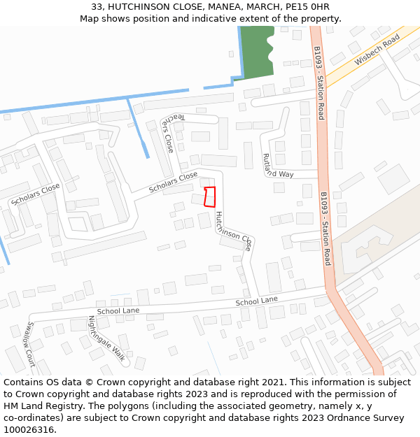 33, HUTCHINSON CLOSE, MANEA, MARCH, PE15 0HR: Location map and indicative extent of plot